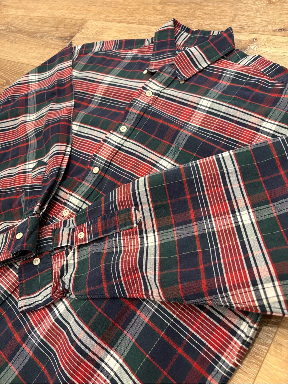 Men's Ralph Lauren Heavy Cotton Red & Green Plaid Button-Down Shirt- Size XL